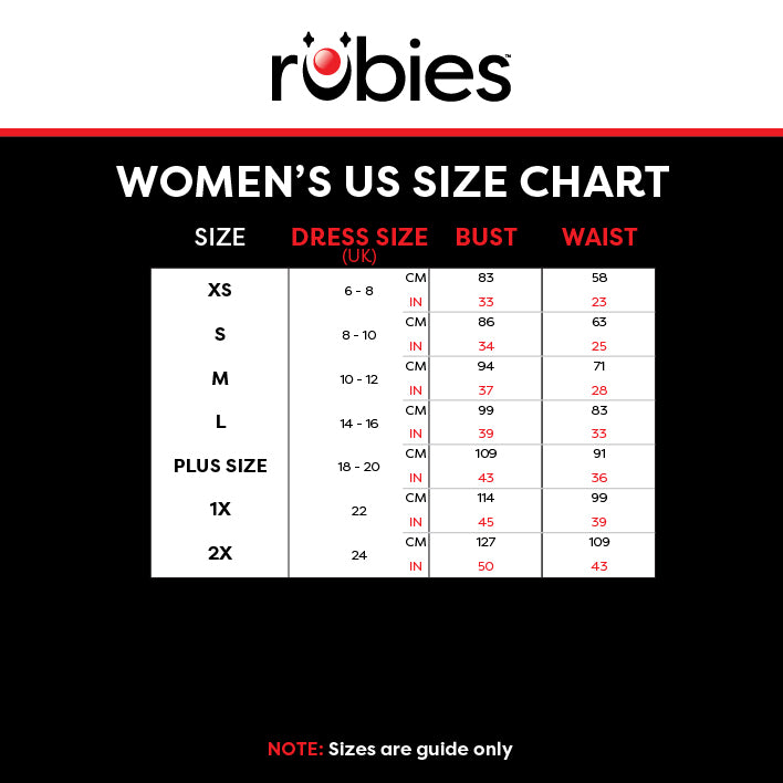 Size Charts UK Rubies Masquerade