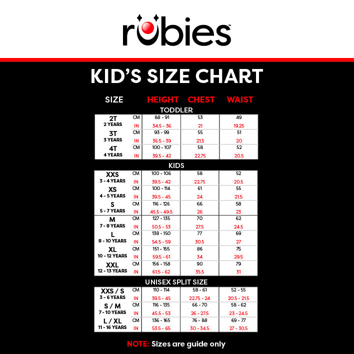 Size Charts UK Rubies Masquerade