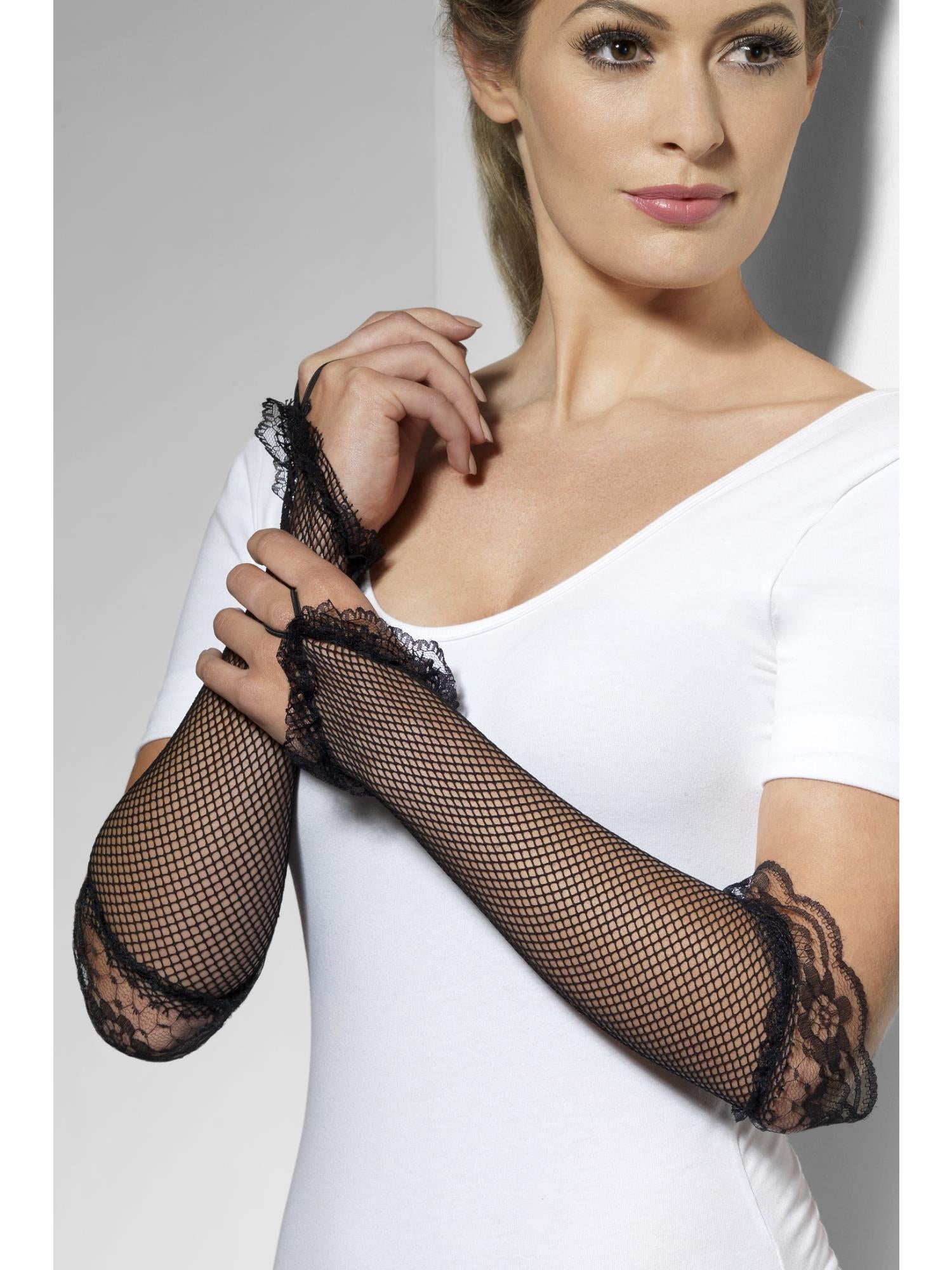 Fingerless Fishnet Gloves Black, Black