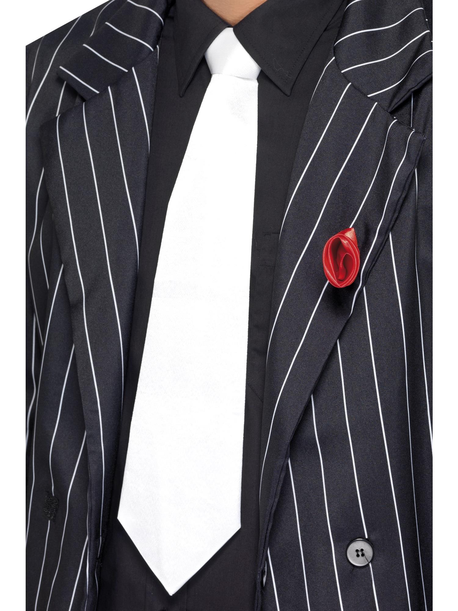 White Gangster Tie on Elastic, White