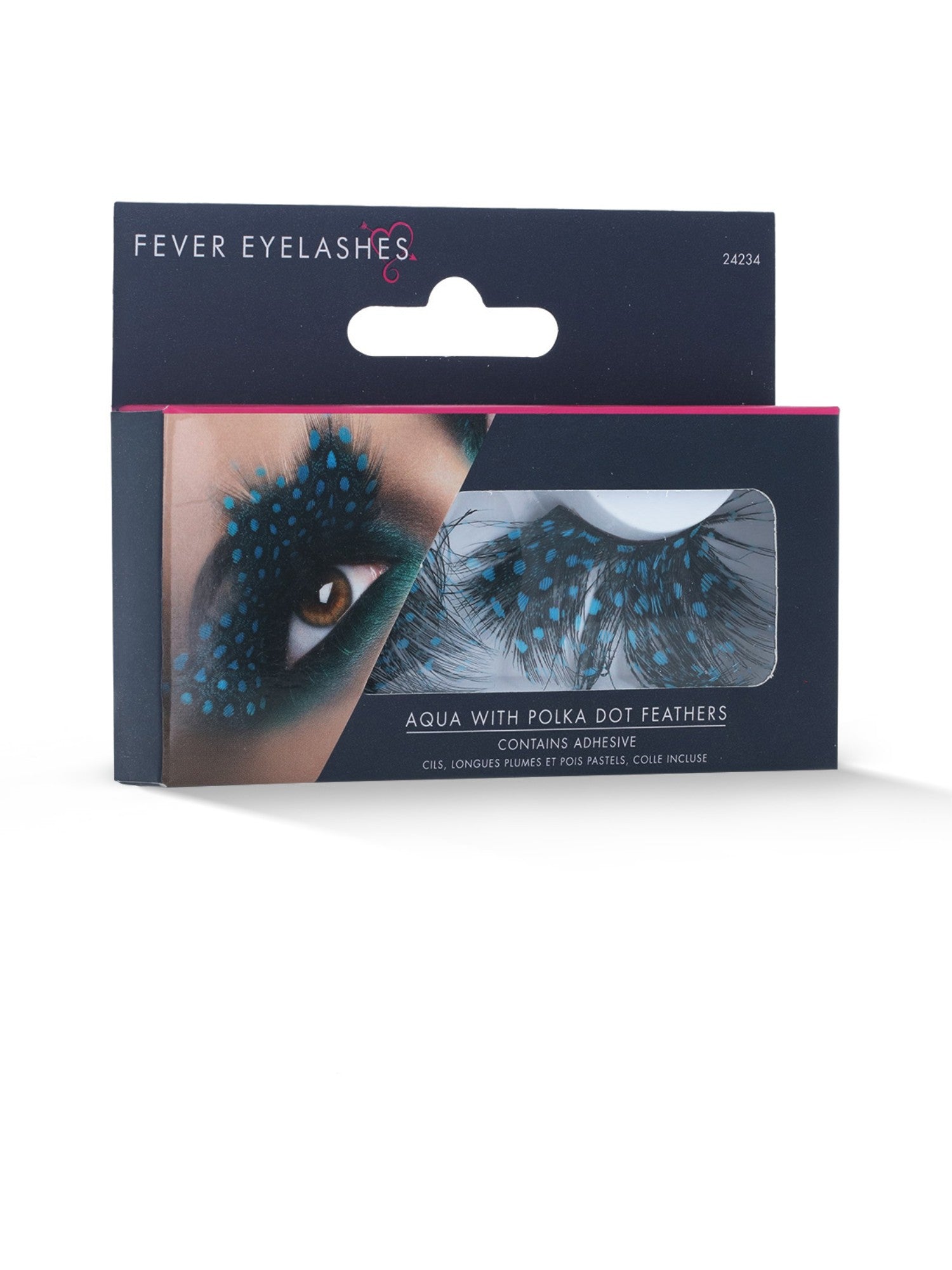 Eyelashes, Large Feather with Aqua Dots, Black