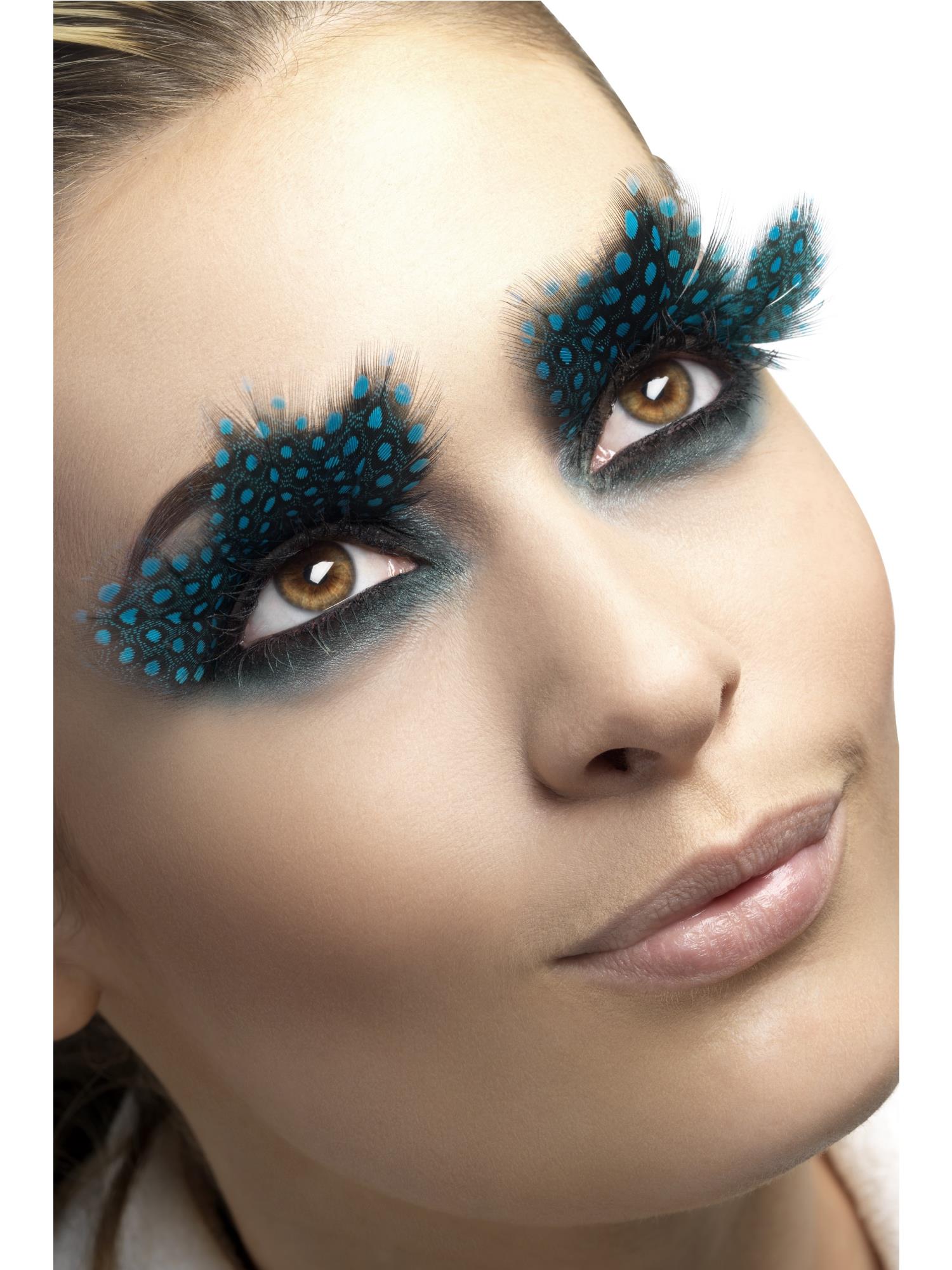 Eyelashes, Large Feather with Aqua Dots, Black