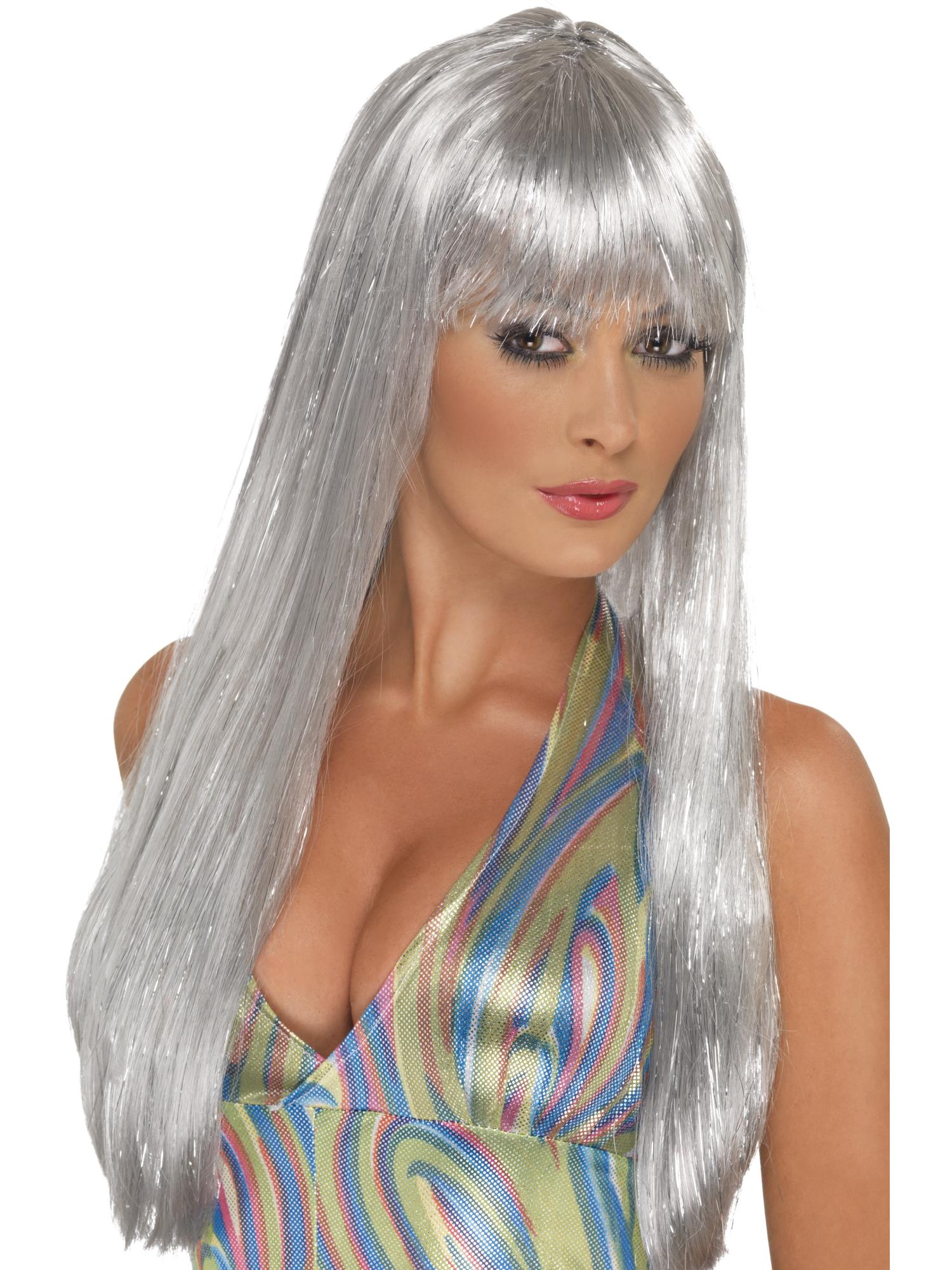 Glitter Disco Wig, Silver