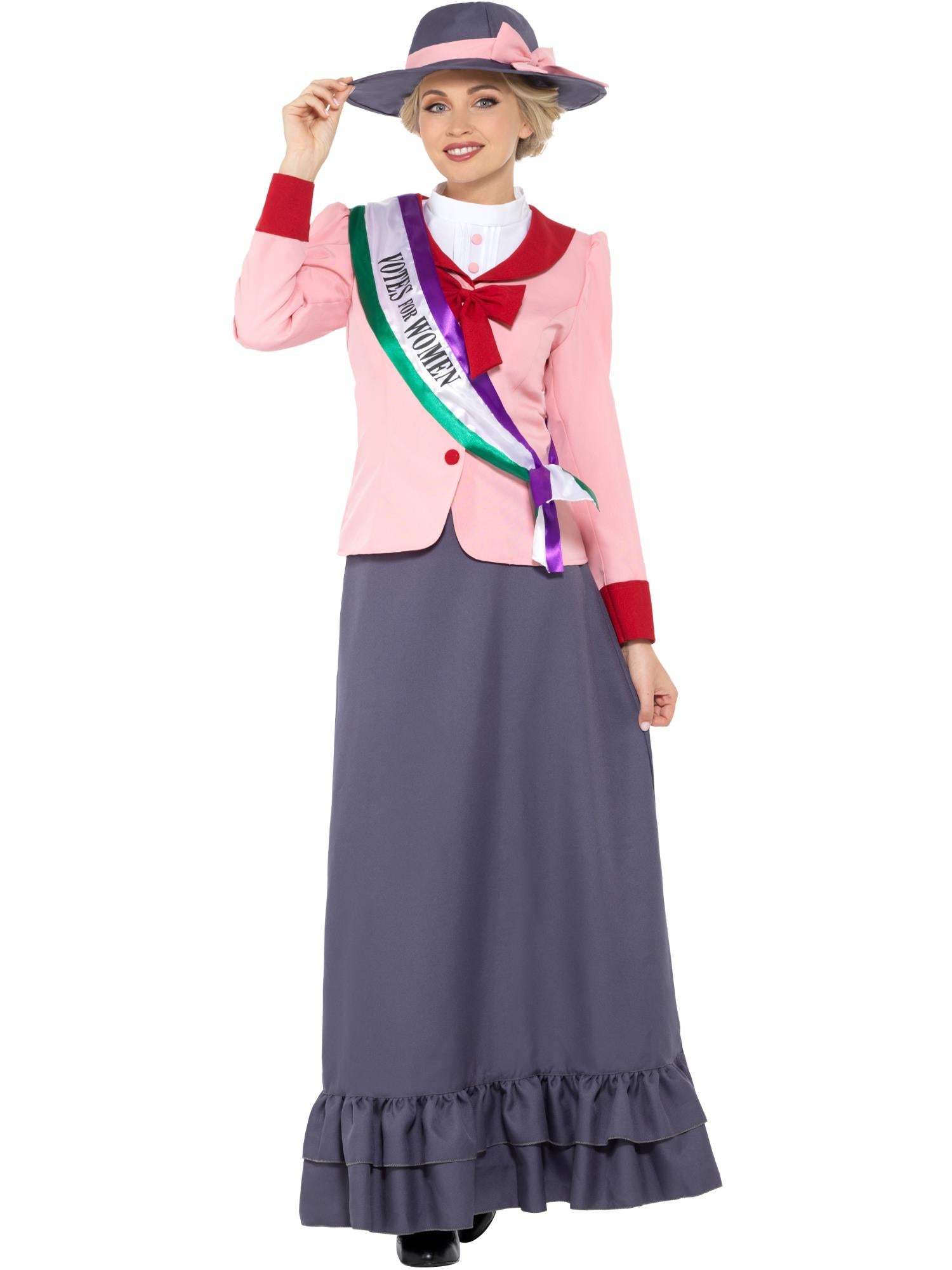 Deluxe Victorian Suffragette Costume, Grey & Pink