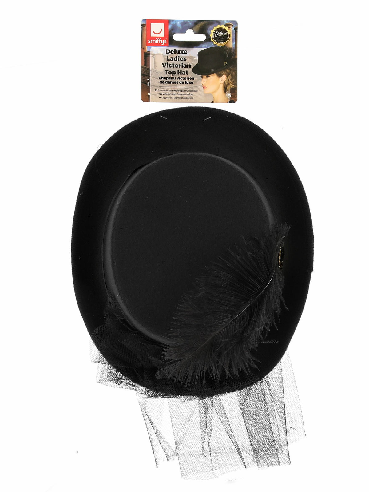 Deluxe Ladies Victorian Top Hat, with Elastic, Bla