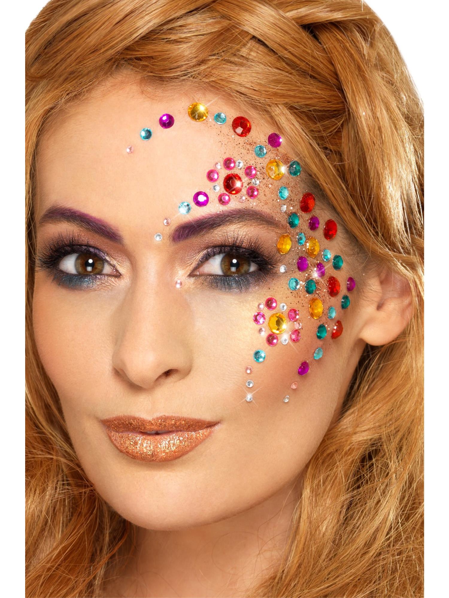 Smiffys Make-Up FX, Rainbow Jewel Face Gems, Multi