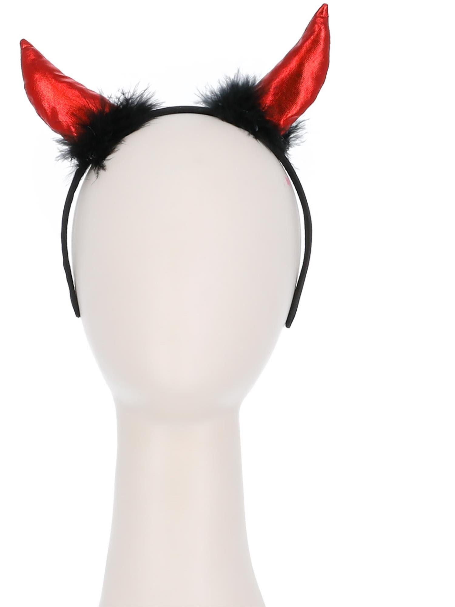 Metallic Devil Horn Headband, Red & Black
