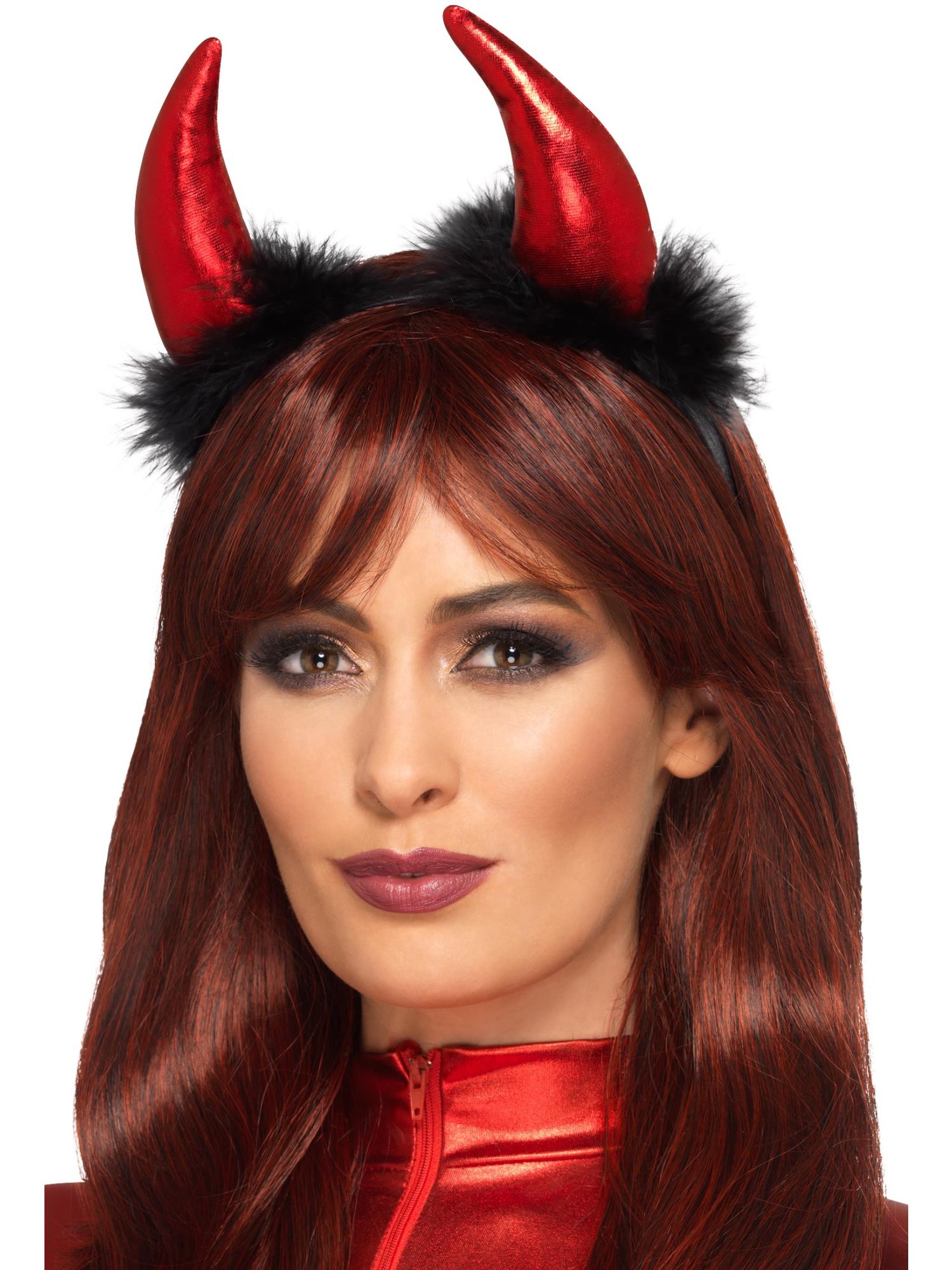 Metallic Devil Horn Headband, Red & Black