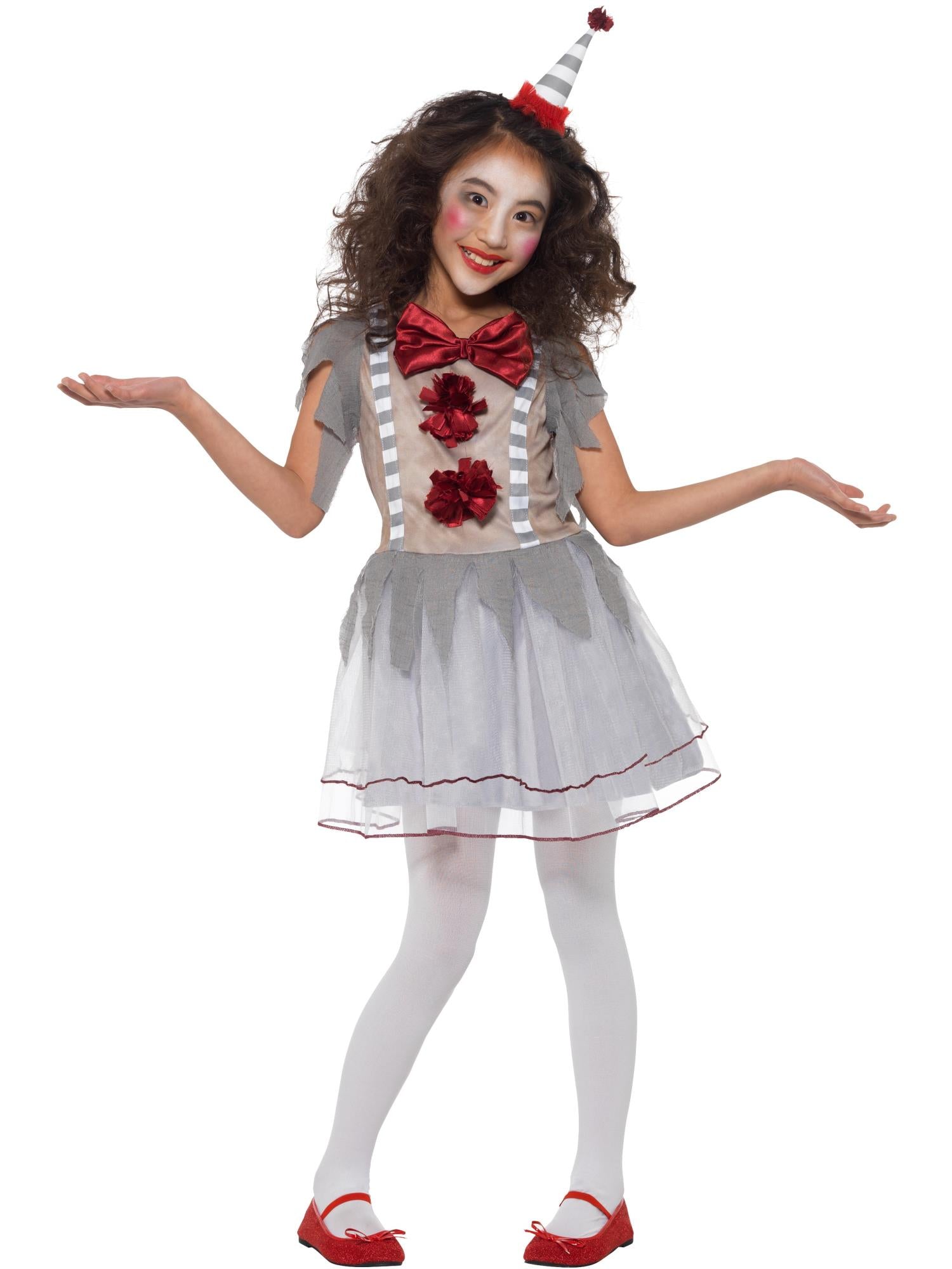 Vintage Clown Girl Costume, Grey & Red