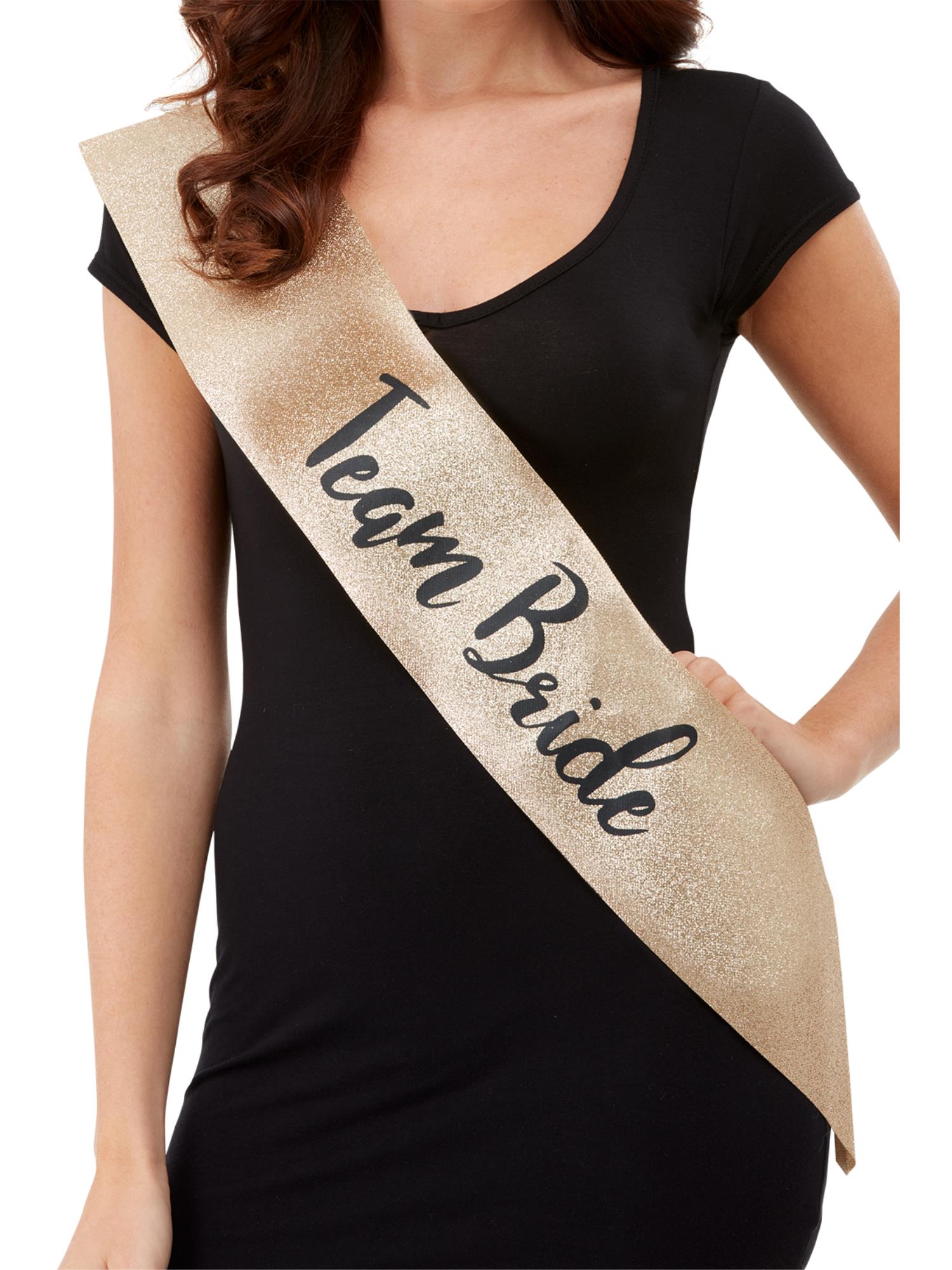 Deluxe Glitter Team Bride Sash, Gold & Black