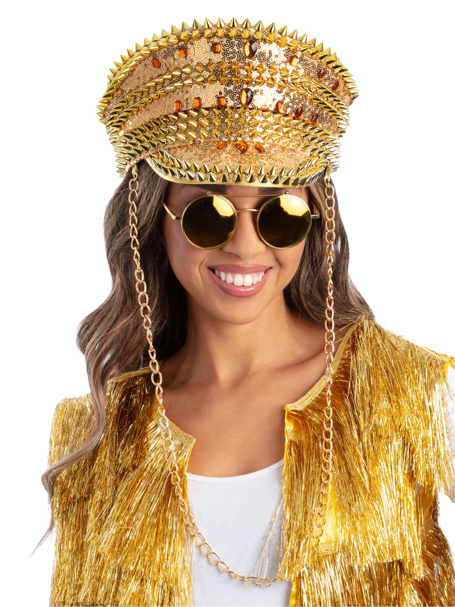 Fever Deluxe Sequin Studded Captains Hat, Gold