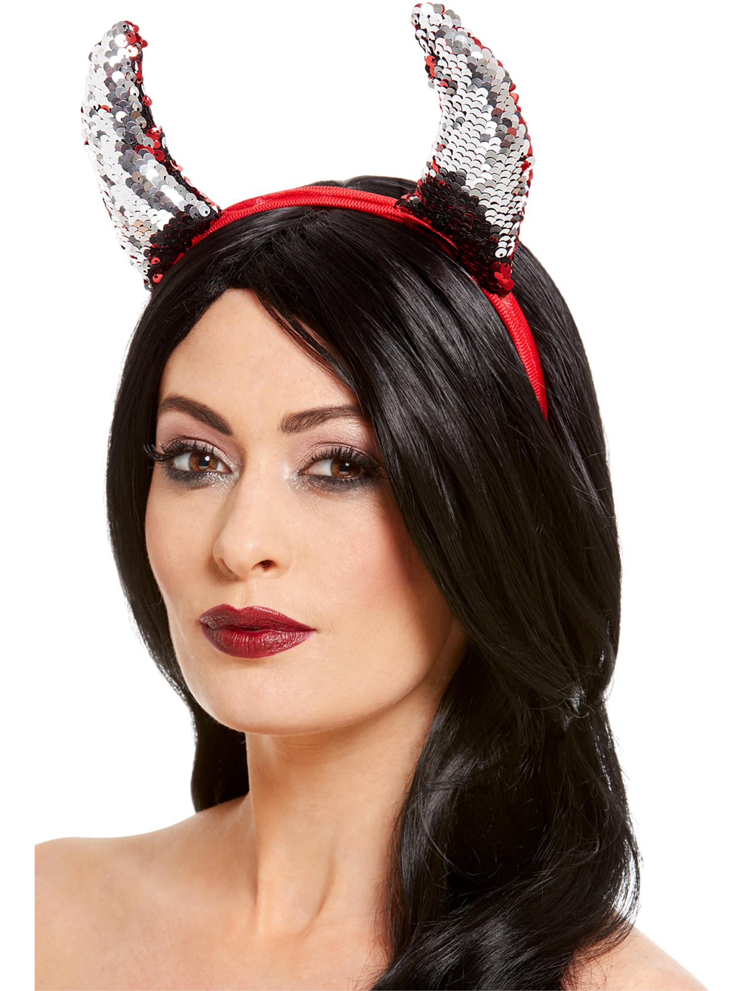 Reversible Sequin Devil Horns, Red