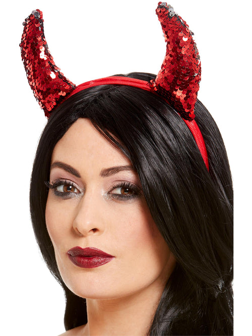 Reversible Sequin Devil Horns, Red