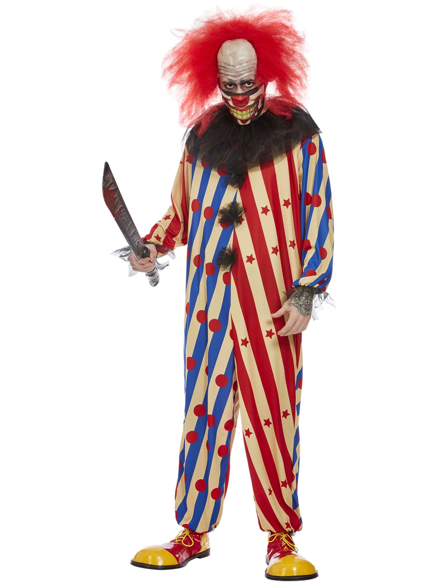 Creepy Clown Costume, Red & Blue