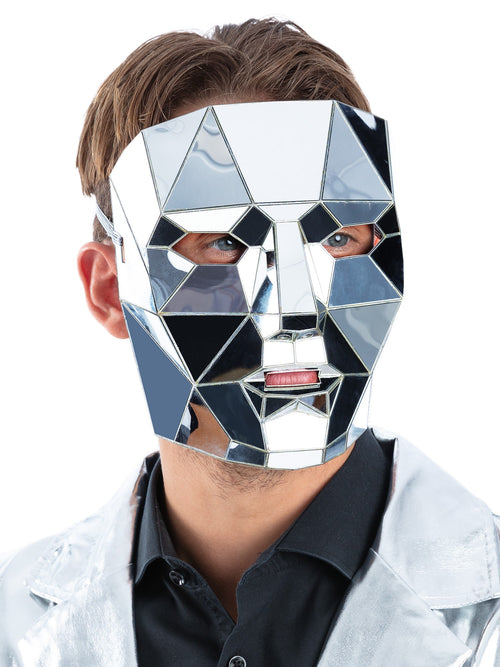 Silver Mirrored AI Robot Mask