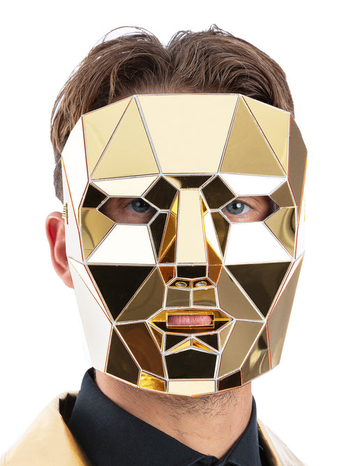 Gold Mirrored AI Robot Mask