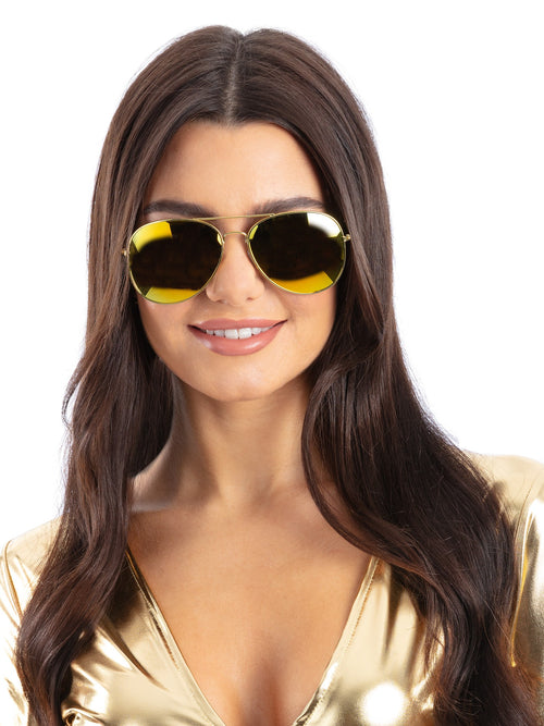Metallic Gold Mirrored Aviator Specs