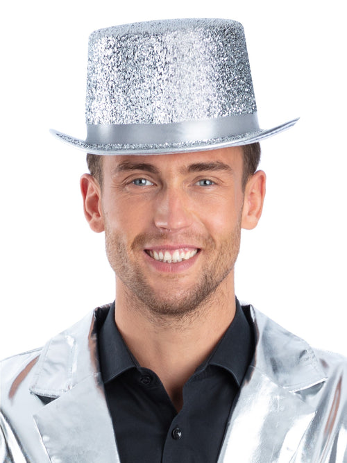 Metallic Silver Lurex Top Hat
