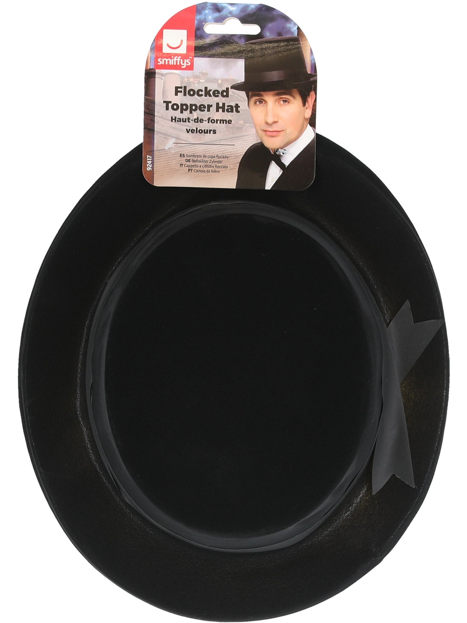 Flocked Topper Hat, Black