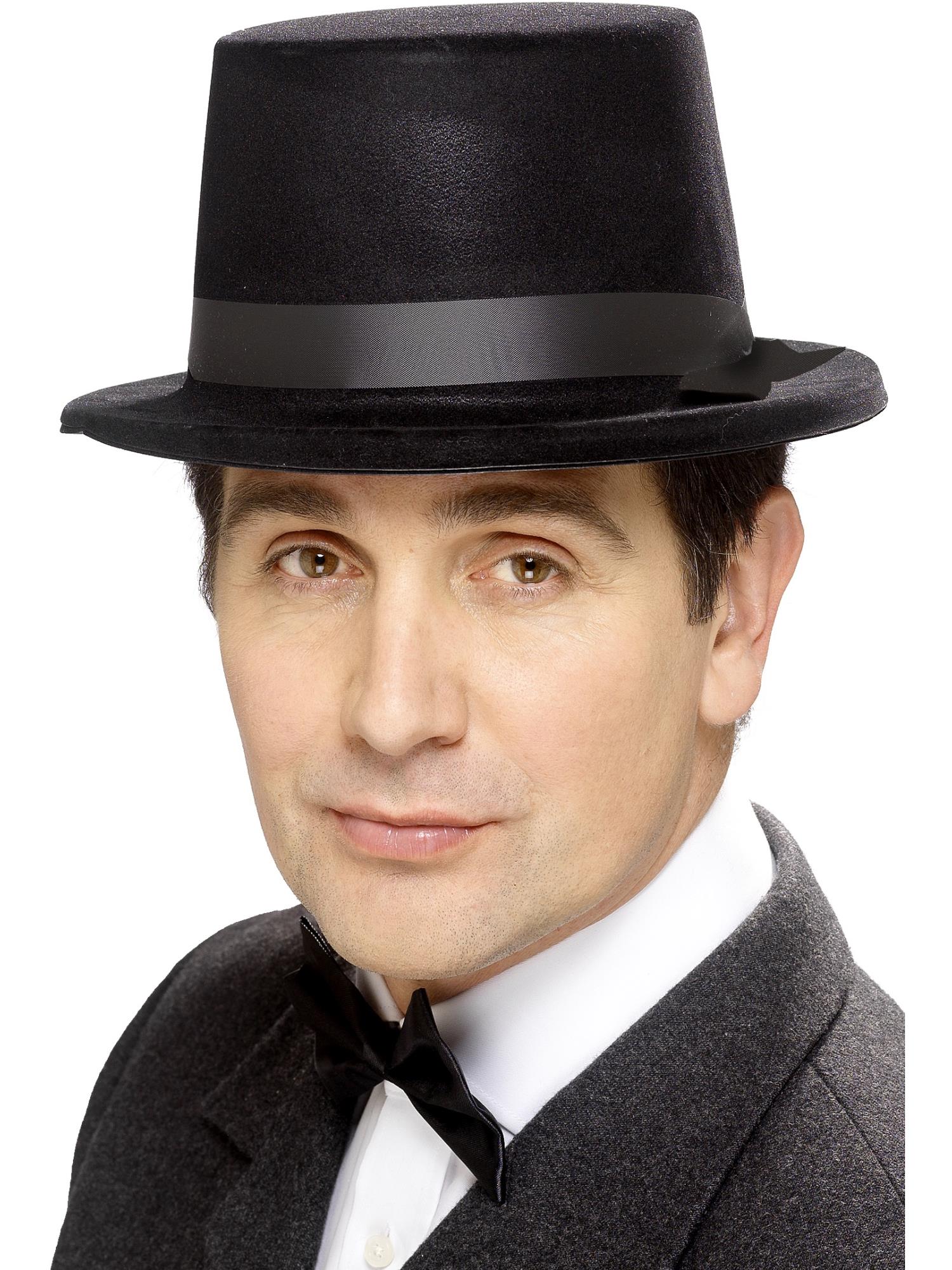 Flocked Topper Hat, Black
