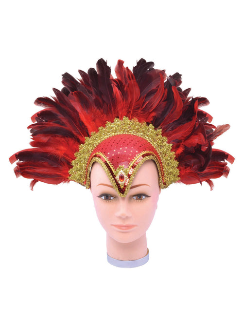 Feather Headpiece Red Jewel And Plume