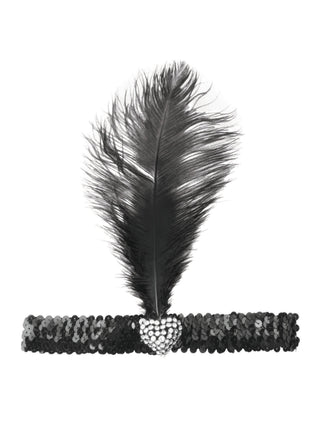 Black Flapper Headband Crystal Heart