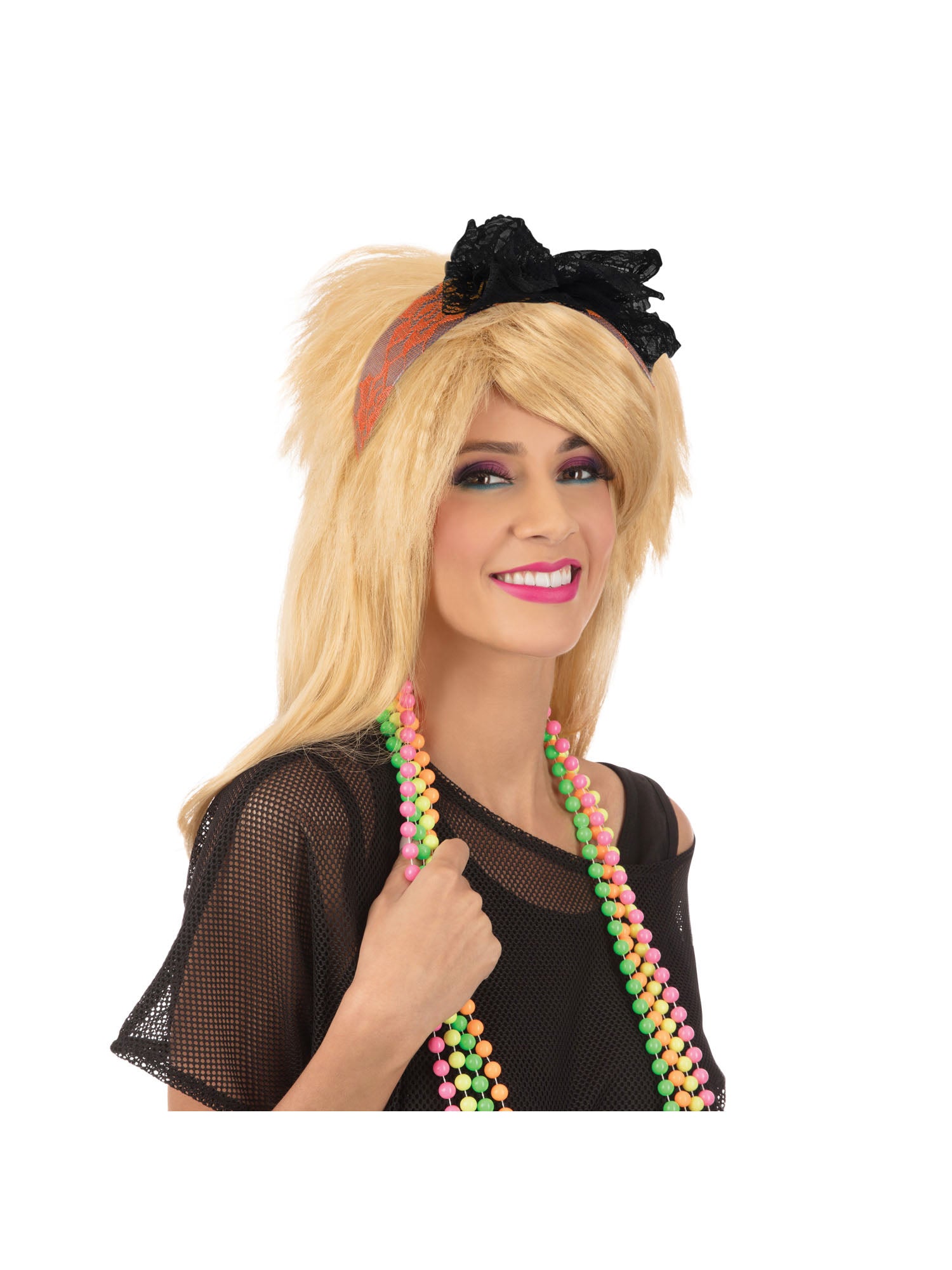 80's Neon Lace Headband - Orange