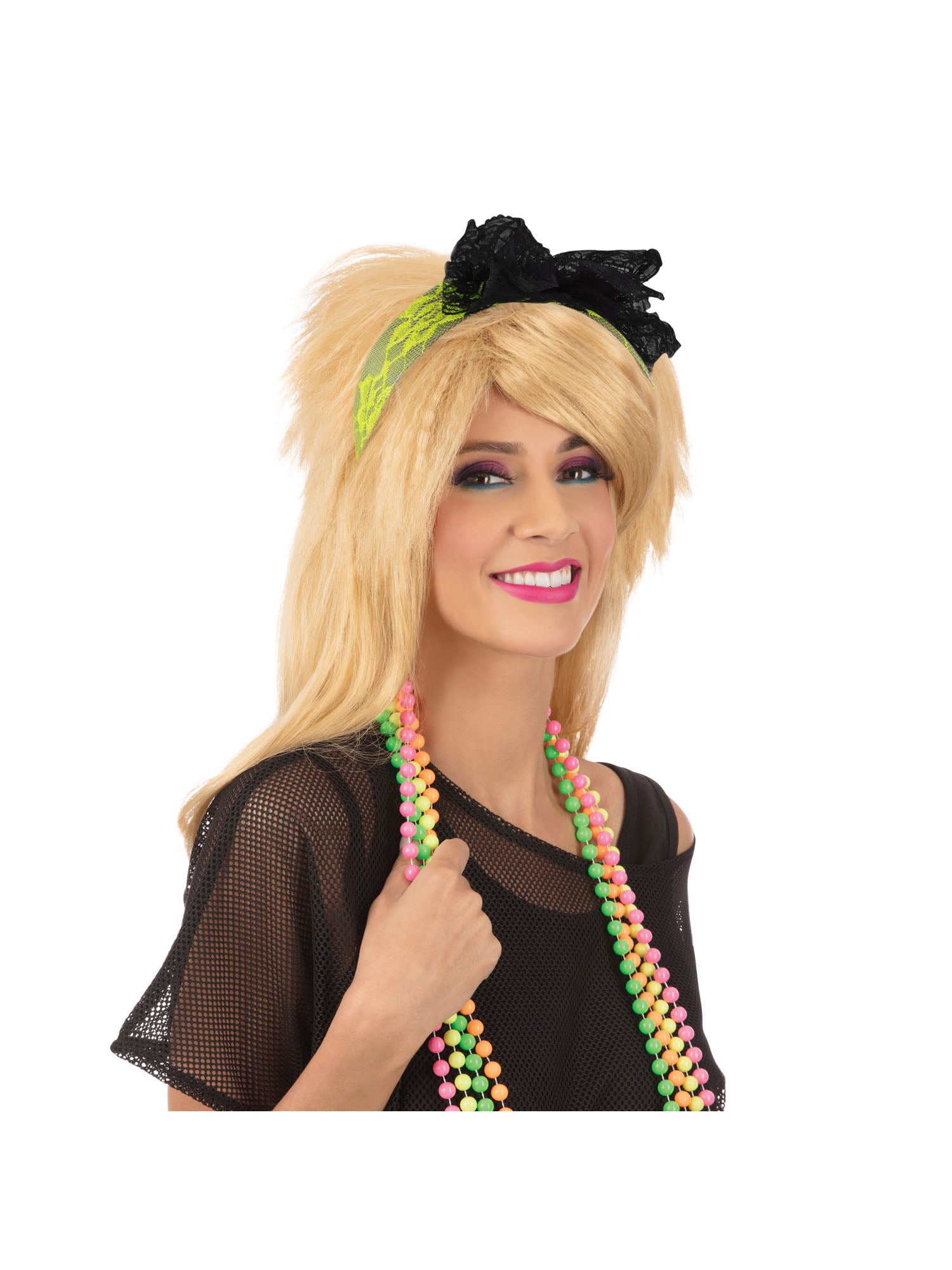 80's Neon Lace Headband - Yellow