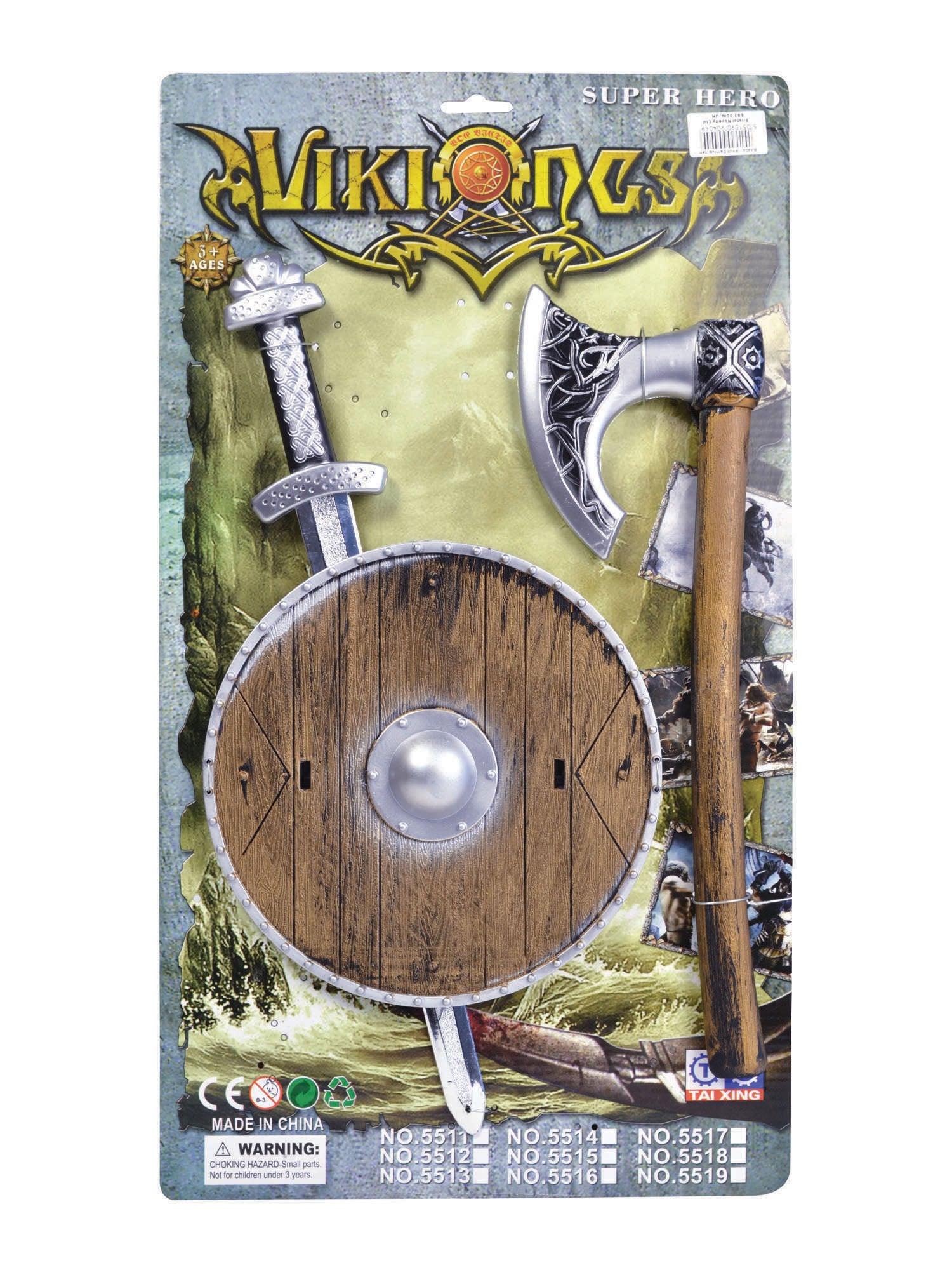 Viking Sword Shield And Axe Set (Asst Colours)