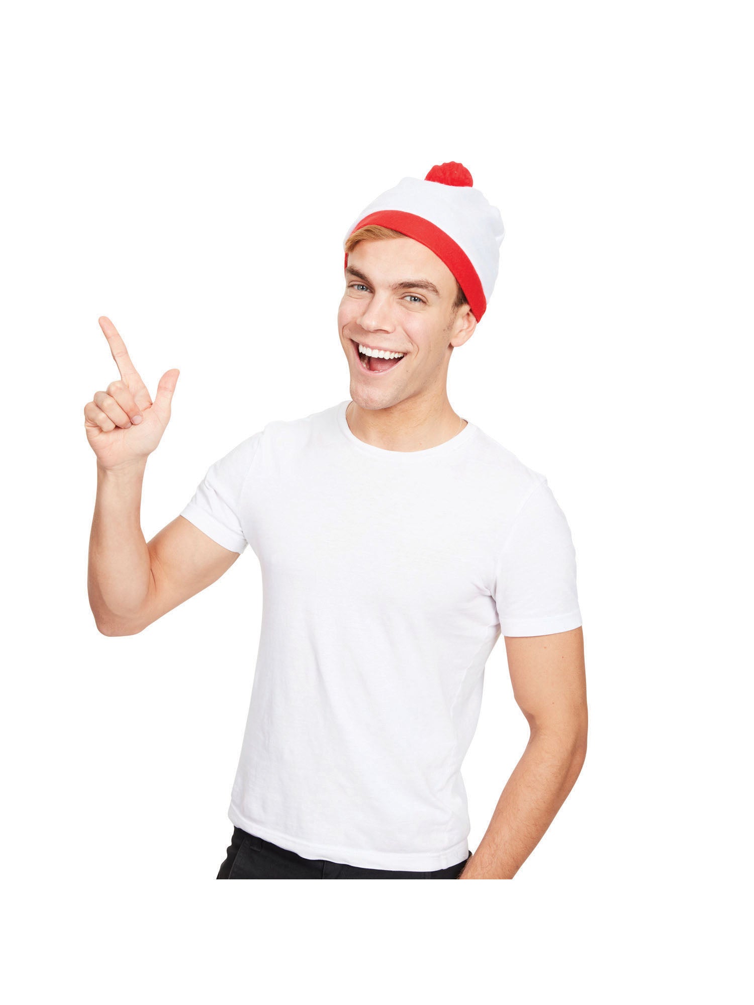 White Bobble Hat & Red Pom Pom