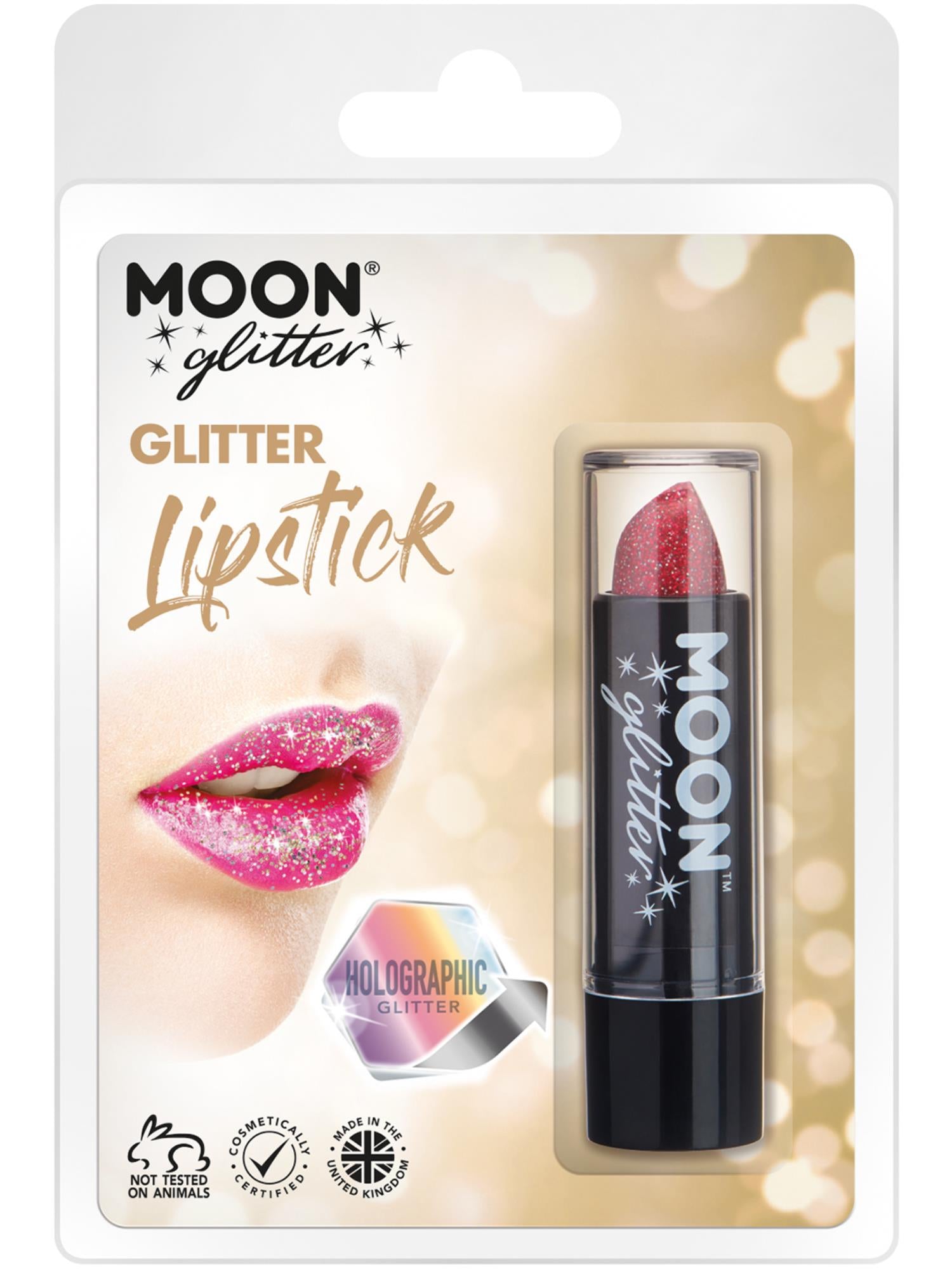 Moon Glitter Holographic Glitter Lipstick, Red