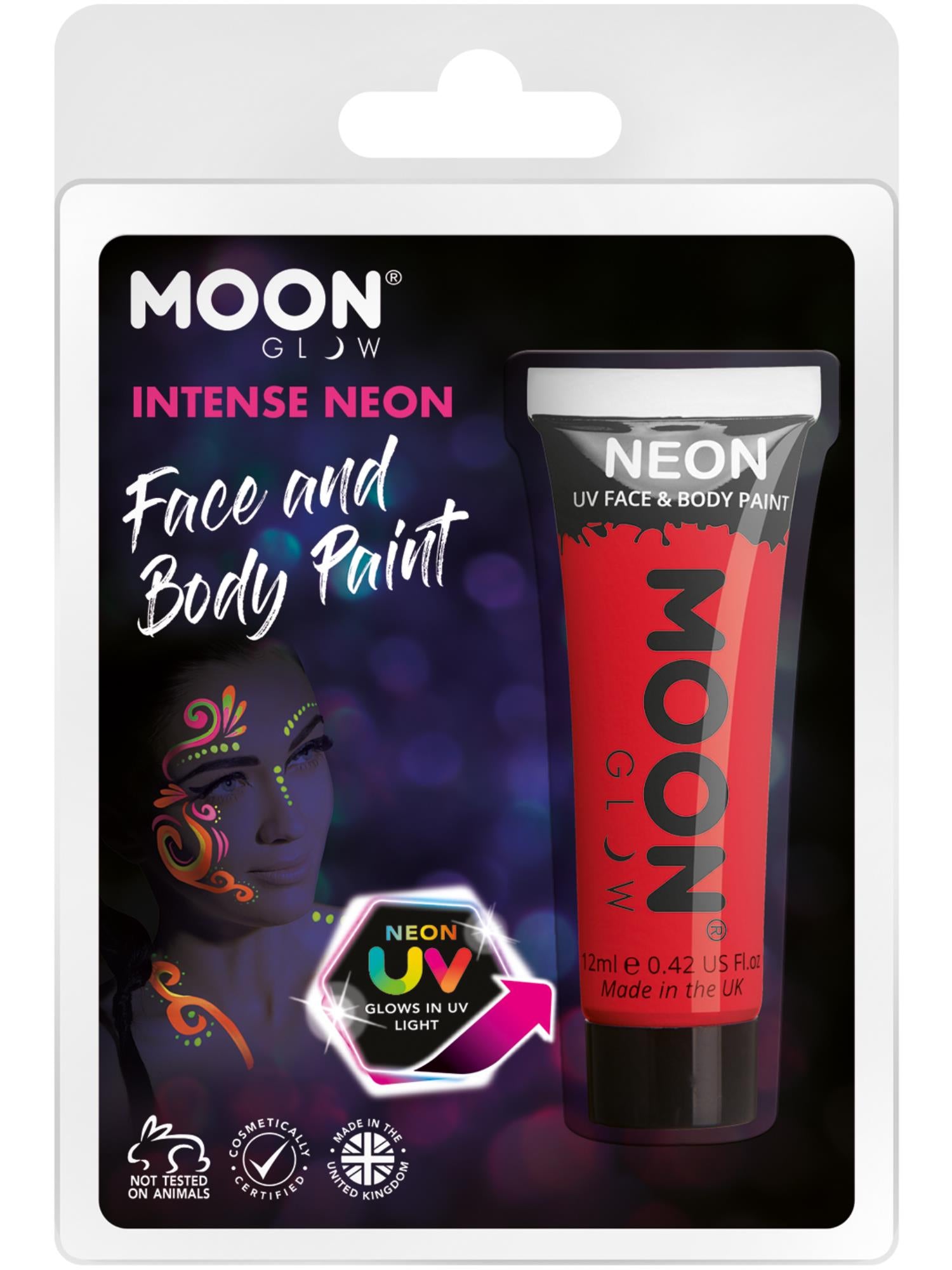 Moon Glow Intense Neon UV Face Paint, Intense Red