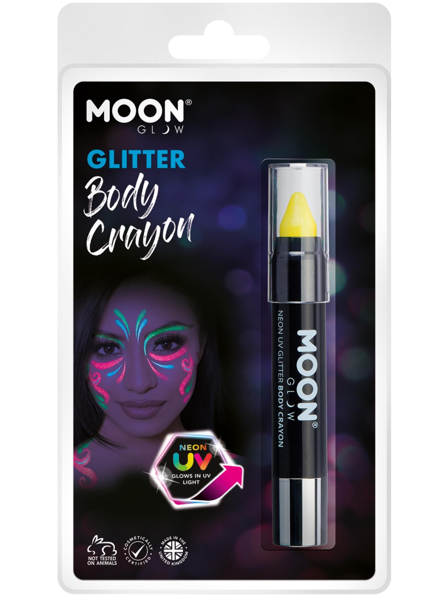 Moon Glow - Neon UV Glitter Body Crayons, Yellow