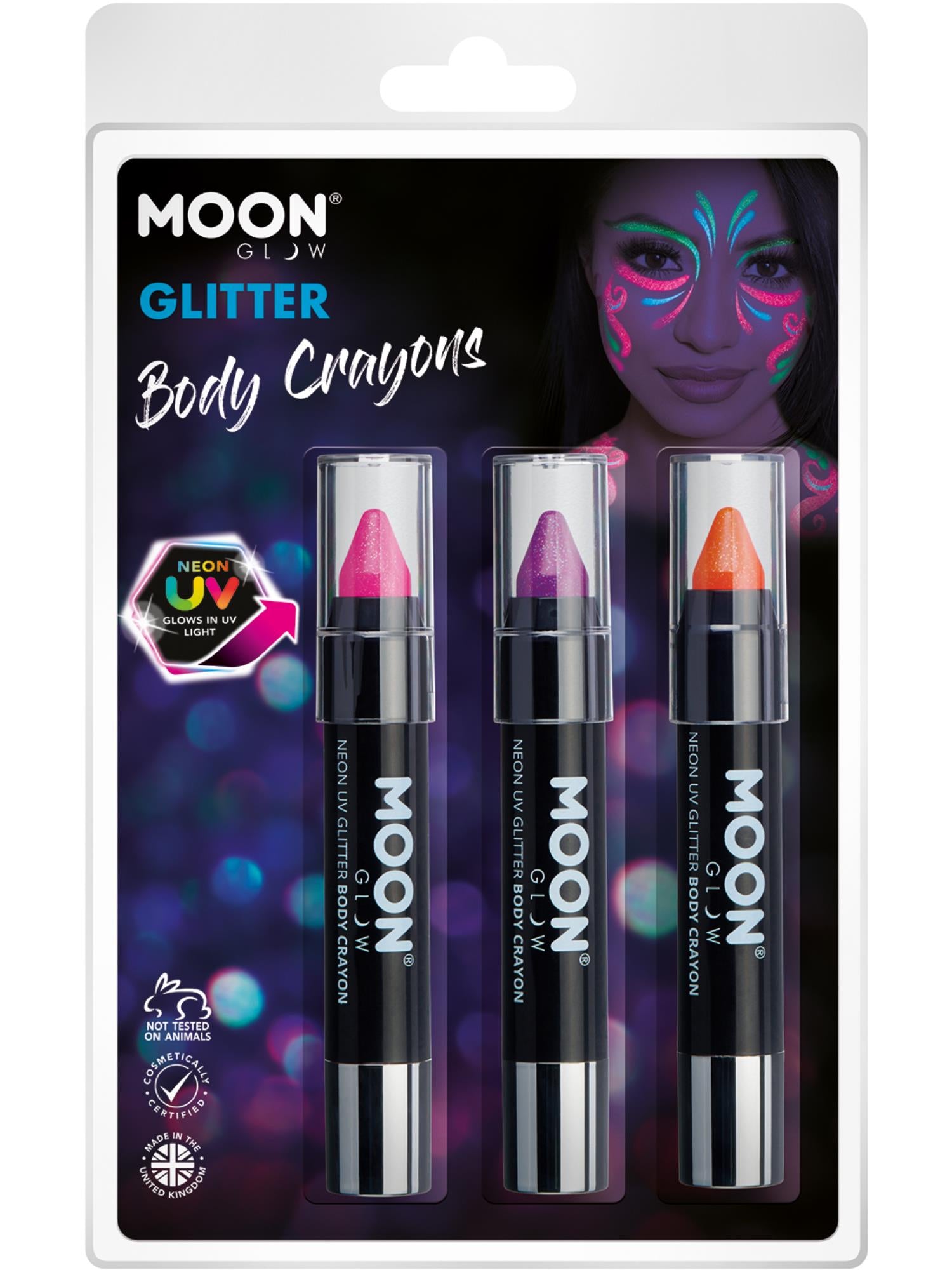 Moon Glow - Neon UV Glitter Body Crayons,